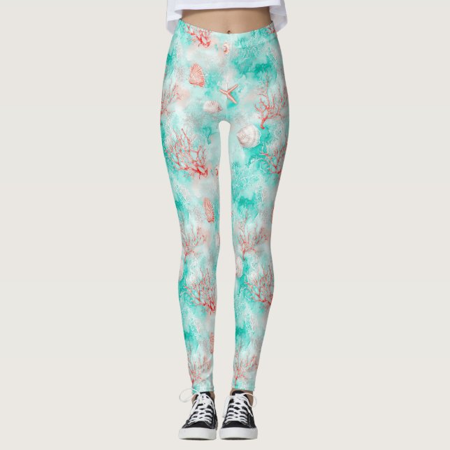 Seashells and Ocean Waves Pattern (9) Leggings (Front)