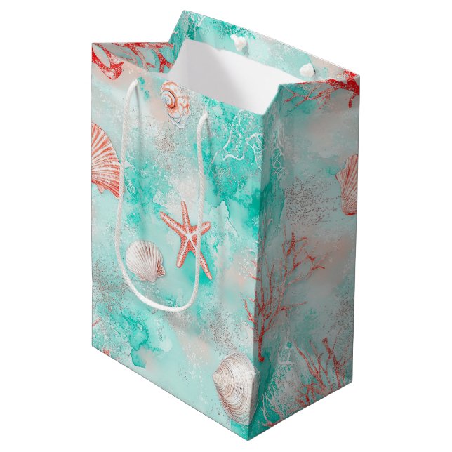 Seashells and Ocean Waves Pattern (9) Medium Gift Bag (Front Angled)