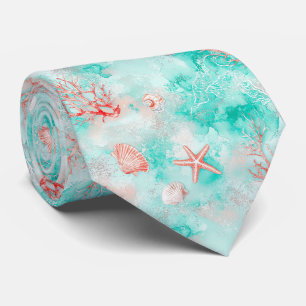 Seashells and Ocean Waves Pattern (9) Tie