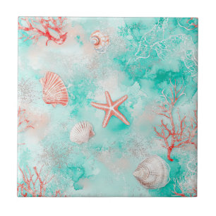 Seashells and Ocean Waves Pattern (9) Tile