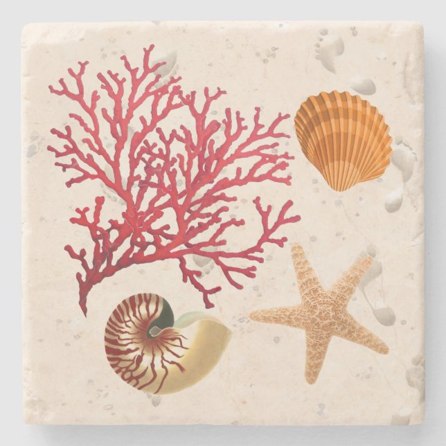 Seashells and sand Stone Coaster (Front)