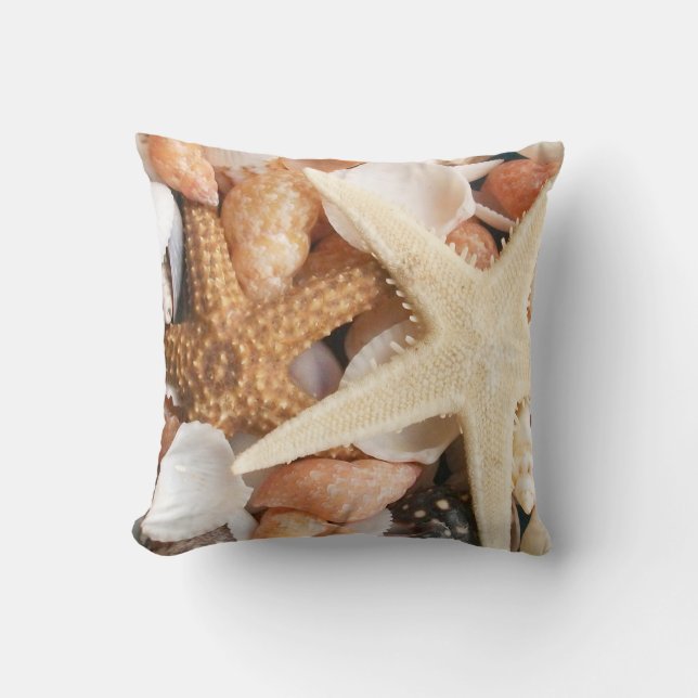 Seashells and Sand Throw Pillow (Front)