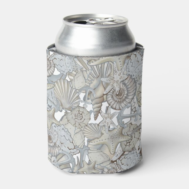 Seashells And Ship Anchor Treasure Hunt Fun Can Cooler (Can Front)