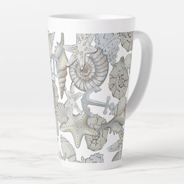 Seashells And Ship Anchor Treasure Hunt Fun Latte Mug (Right Angle)