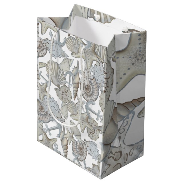 Seashells And Ship Anchor Treasure Hunt Fun Medium Gift Bag (Front Angled)