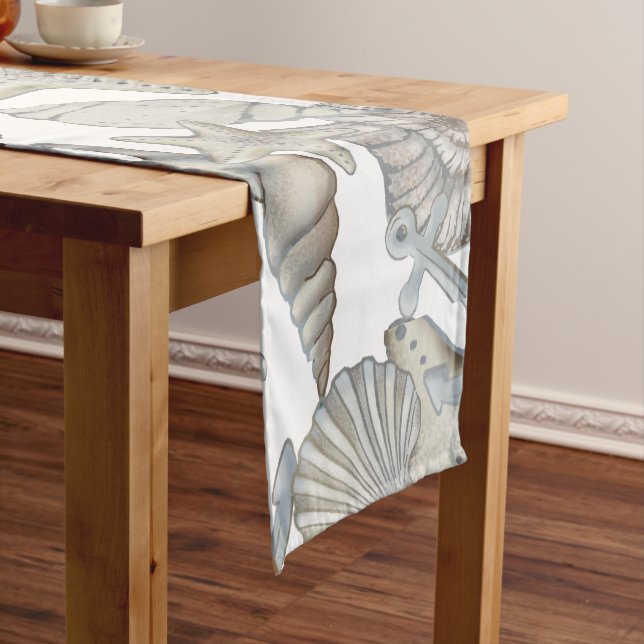 Seashells And Ship Anchor Treasure Hunt Fun Short Table Runner (In Situ)