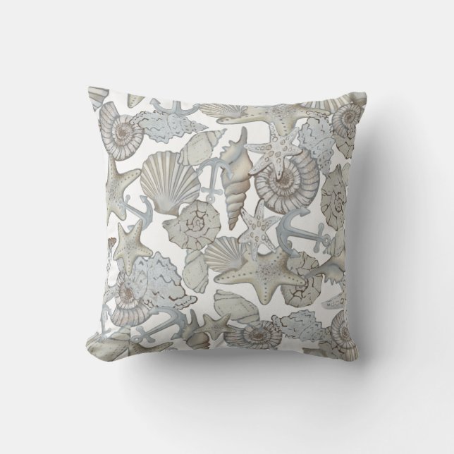 Seashells And Ship Anchor Treasure Hunt Fun Throw Pillow (Front)