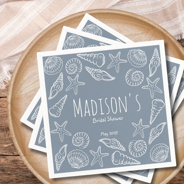 Seashells and Star Fish Coastal Bridal Shower   Napkin (Creator Uploaded)