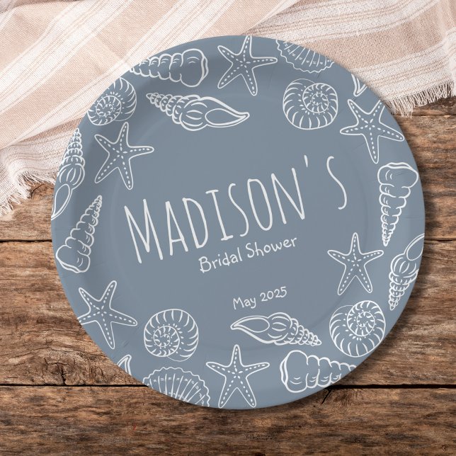 Seashells and Star Fish Coastal Bridal Shower   Paper Plate (Creator Uploaded)