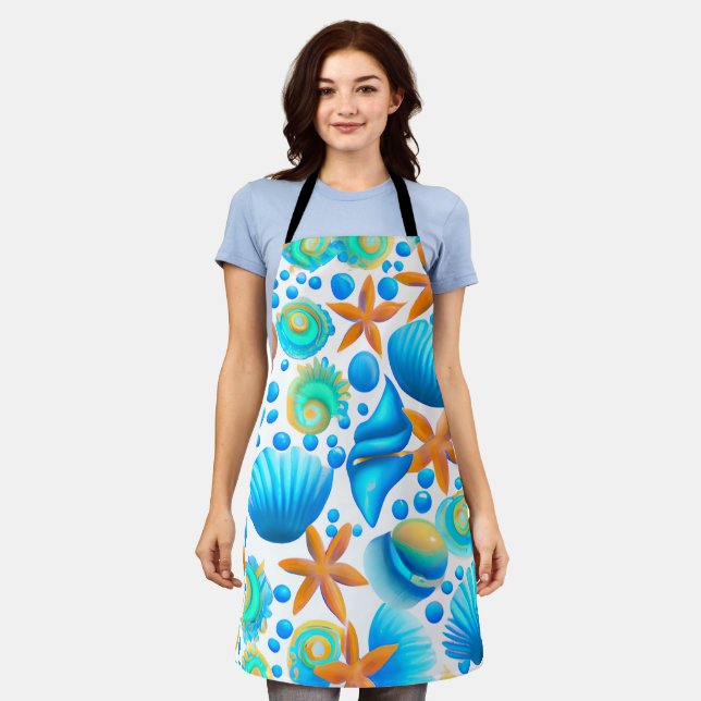 Seashells and Starfish Ocean Pattern  Apron (Worn)