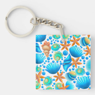 Seashells and Starfish Ocean Pattern  Keychain