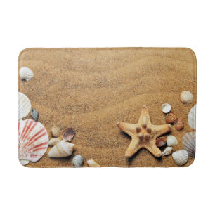 Seashells and Starfish on Beach Bath Mat