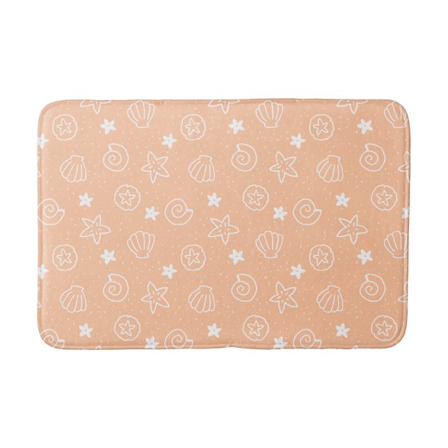 Seashells and Starfish Pastel Peach Pattern Bath Mat (Front)