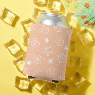 Seashells and Starfish Pastel Peach Pattern Can Cooler