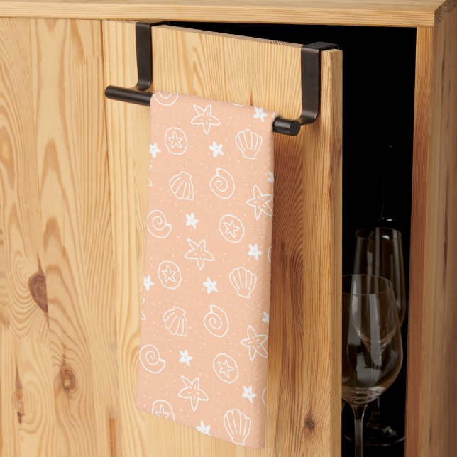 Seashells and Starfish Pastel Peach Pattern Kitchen Towel (Thirds Fold)