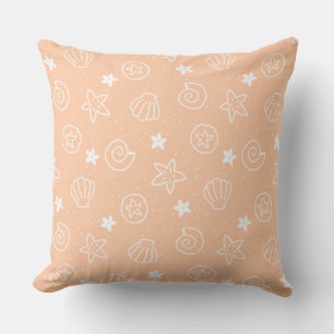 Seashells and Starfish Pastel Peach Pattern Outdoor Pillow