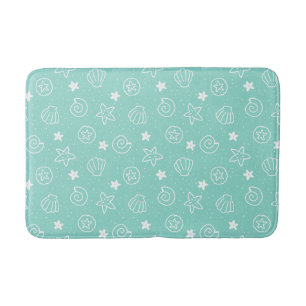 Seashells and Starfish Teal Pattern Bath Mat