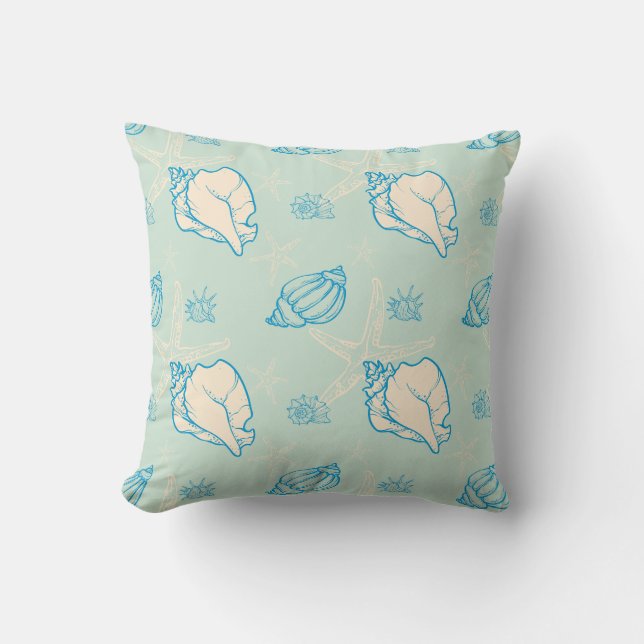 Seashells and starfish throw pillow (Front)