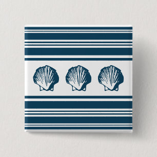 Seashells and stripes 2 inch square button