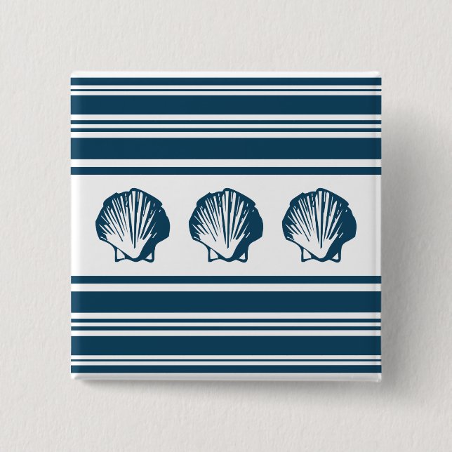Seashells and stripes 2 inch square button (Front)