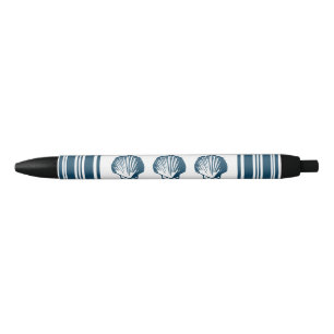 Seashells and stripes black ink pen
