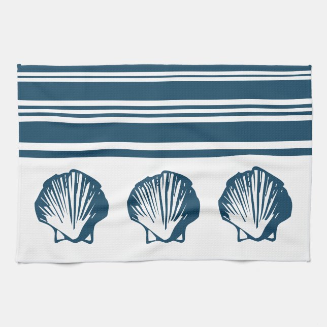 Seashells and stripes kitchen towel (Horizontal)