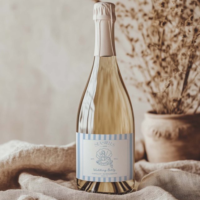 Seashells And Wedding Bells Bachelorette Sparkling Wine Label (Creator Uploaded)