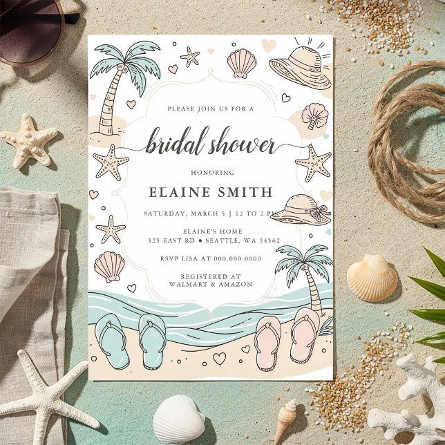 Seashells and Wedding Bells Beach Bridal Shower Invitation (Seashells and Wedding Bells Beach Bridal Shower Invitation)