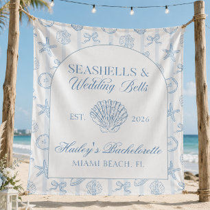 Seashells and Wedding Bells Blue Bachelorette Tapestry