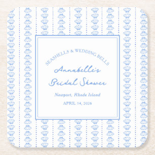 Seashells and Wedding Bells Bridal Shower Coastal  Square Paper Coaster