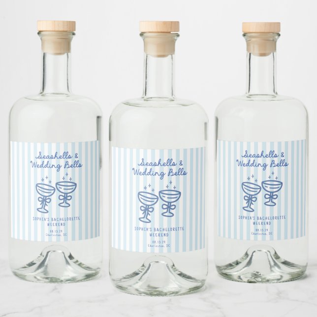 Seashells and Wedding Bells Coastal Bachelorette  Liquor Bottle Label (Bottles)