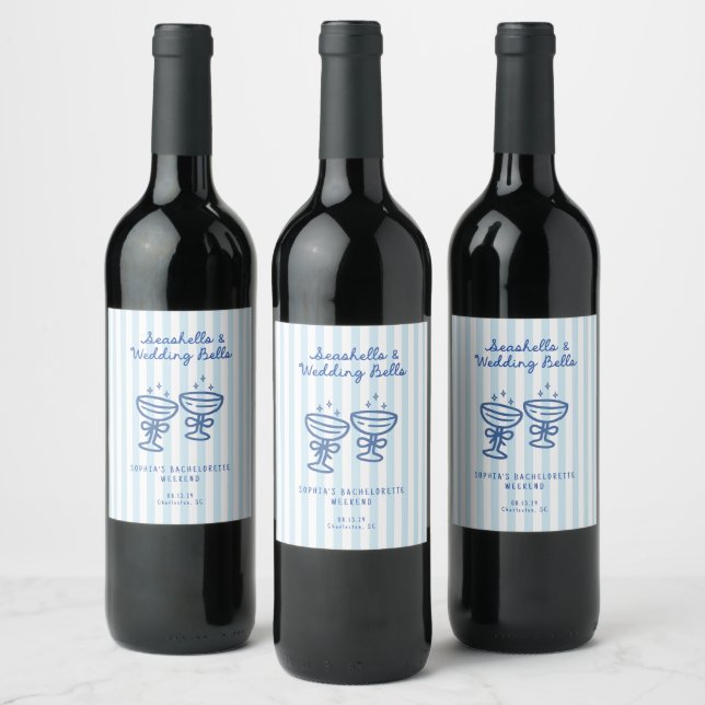 Seashells and Wedding Bells Coastal Bachelorette  Wine Label (Bottles)