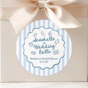 Seashells and Wedding Bells Coastal Bridal Shower Classic Round Sticker