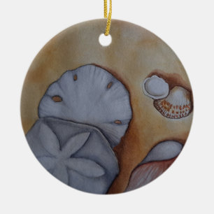 Seashells at the Seashore Watercolor Painting Ceramic Ornament