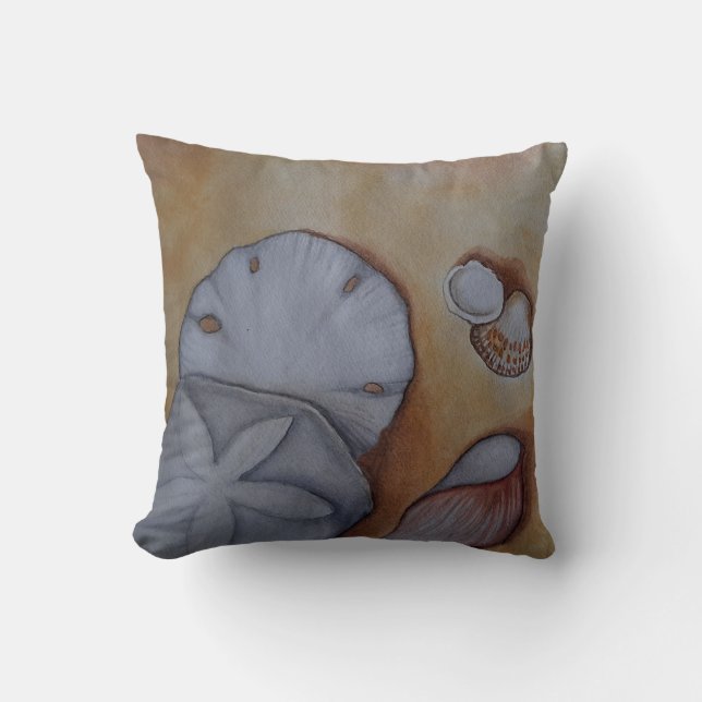 Seashells at the Seashore Watercolor Throw Pillow (Front)