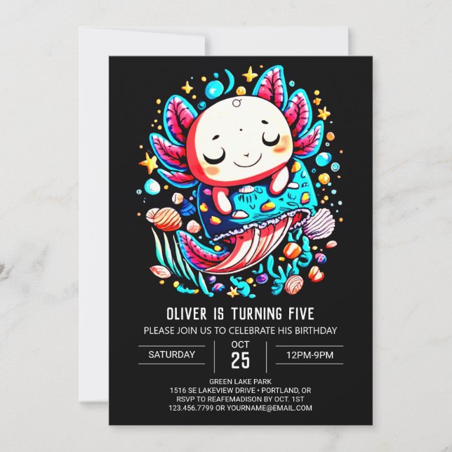 Seashells Axolotl Magical Birthday Invitation (Front)