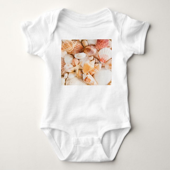 Seashells background: marine theme. baby bodysuit (Front)