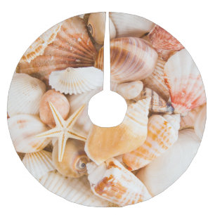 Seashells background: marine theme. brushed polyester tree skirt
