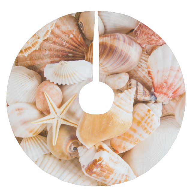 Seashells background: marine theme. brushed polyester tree skirt (Front)