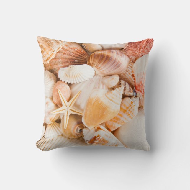 Seashells background: marine theme. throw pillow (Front)