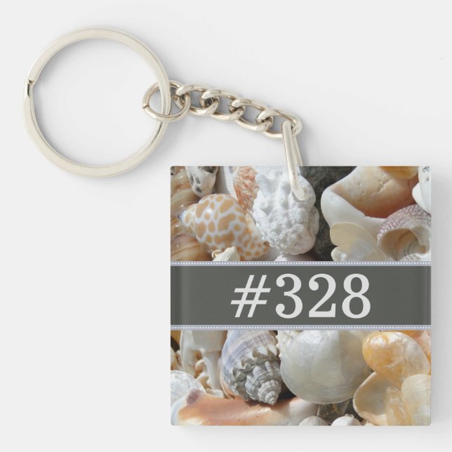 Seashells Beach Business Hotel Room Number Keychain (Front)