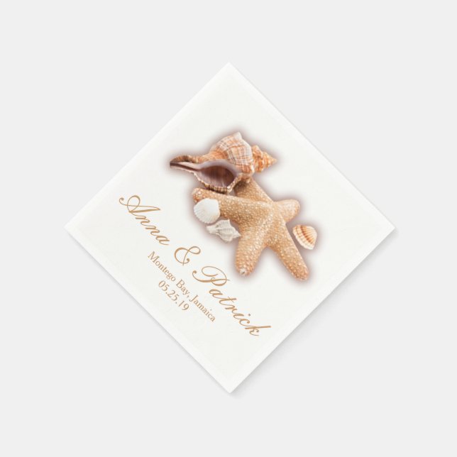 Seashells Beach Destination Wedding Custom Party Napkin (Corner)