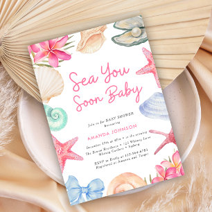 Seashells Beach Sea you soon Baby Shower  Invitation