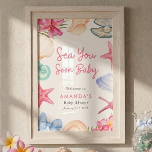 Seashells Beach Sea you soon Baby Shower Poster