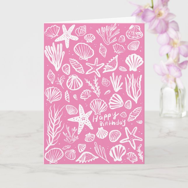 Seashells Beach Shells Ocean Happy Birthday  Card (Orchid)