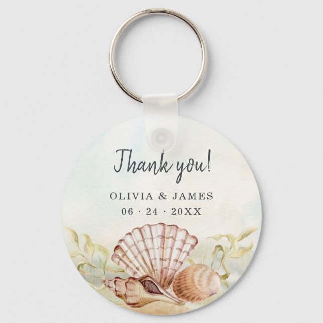 Seashells Beach Tropical Thank You Wedding Favour  Keychain (Front)