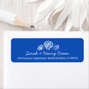 Seashells Beach Wedding Blue White CUSTOM Address