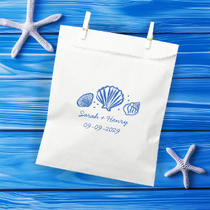Seashells Beach Wedding Blue White CUSTOM  Favour Bag