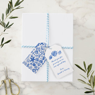 Seashells Beach Wedding Blue White Cute Seaside Gift Tags