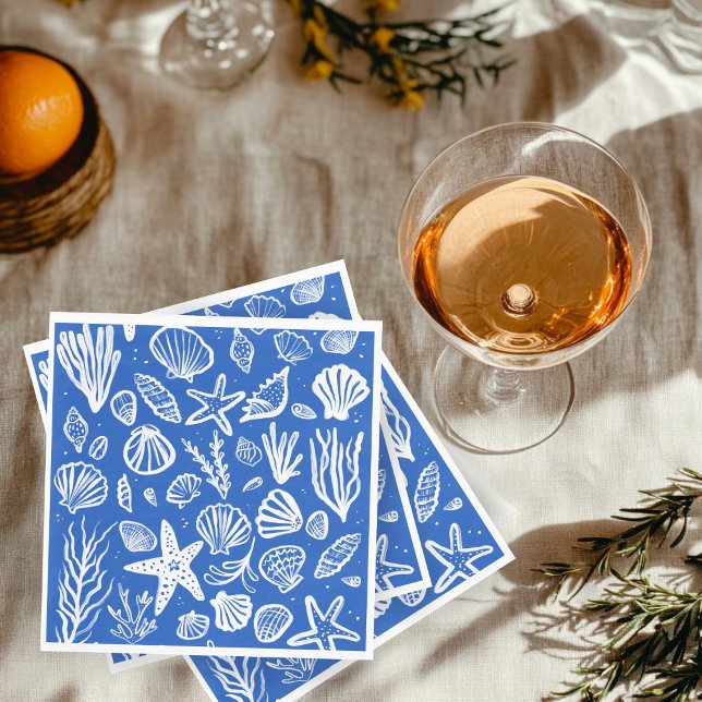 Seashells Beach Wedding Blue White Cute Seaside  Napkin (Seashells Beach Wedding Blue White Cute Seaside Napkins
)